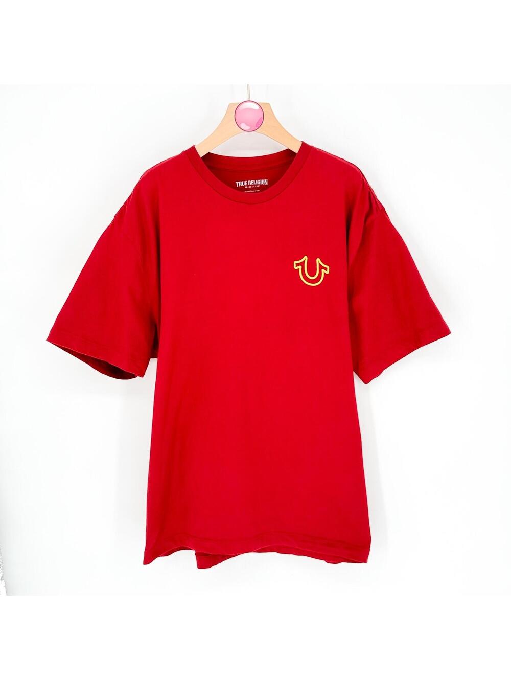 True Religion Solid T-Shirt Red Puff Logo Graphic Relaxed Fit Street‎ Mens 2XL